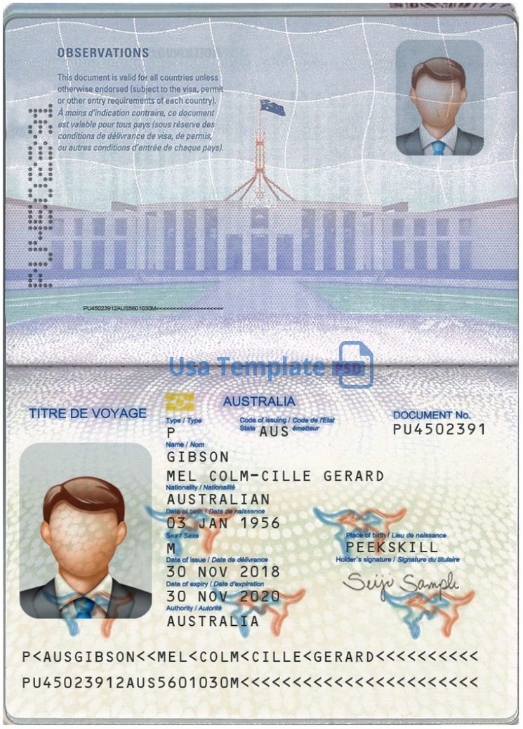 Australia Passport template psd