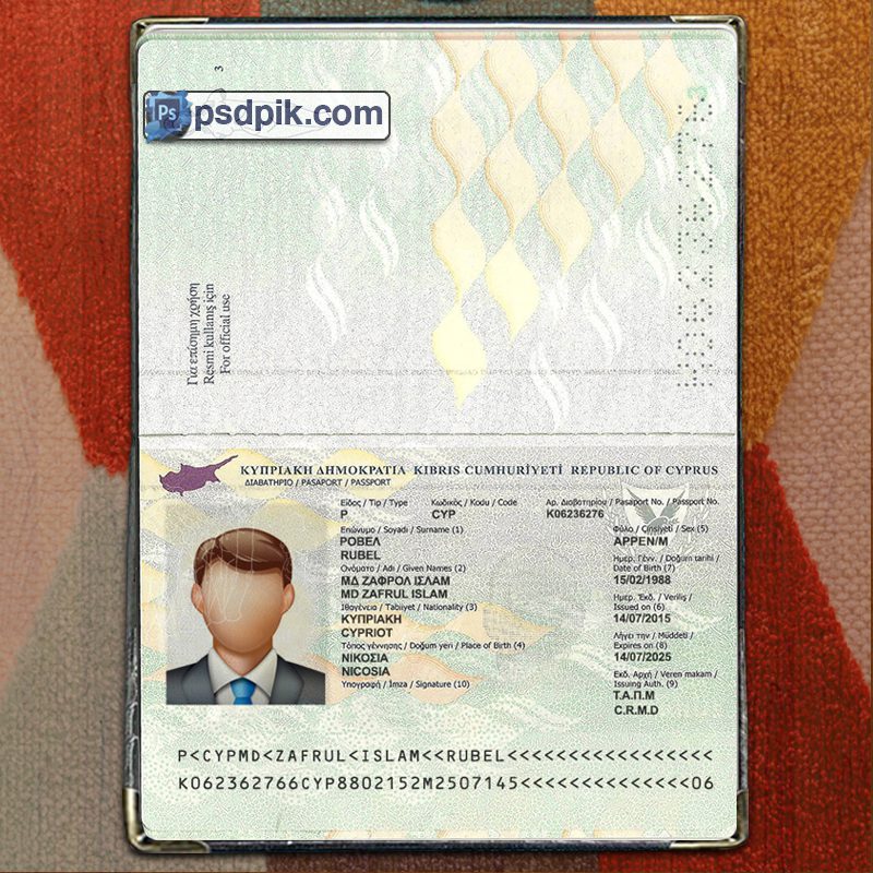 Cyprus Passport template psd pdf download