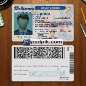 Editable blank Delaware driver license template psd pdf download