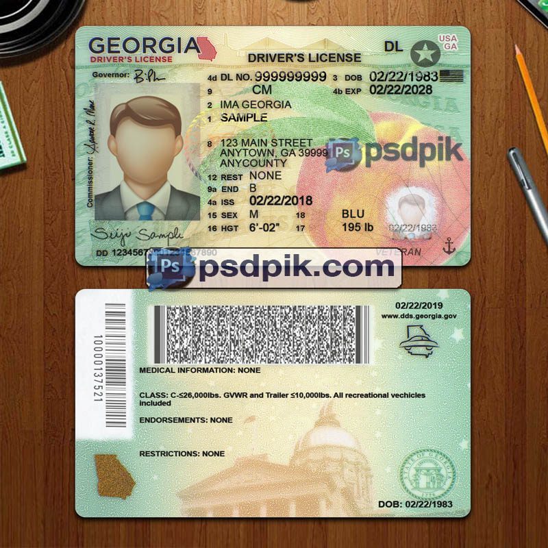 Editable blank Georgia driver license template psd pdf download New