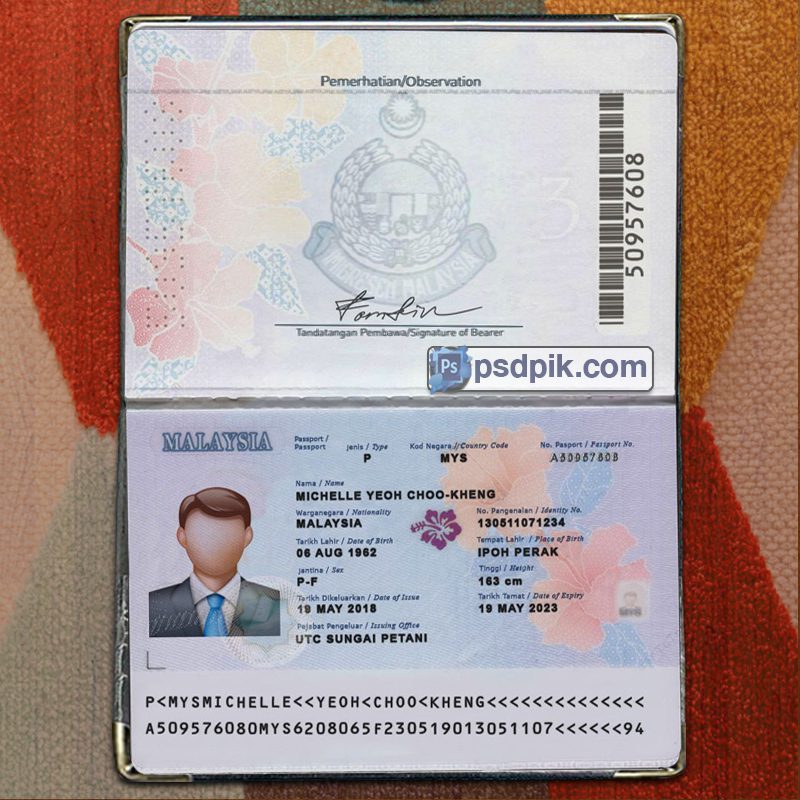 Editable blank Malaysia Passport psd template pdf download