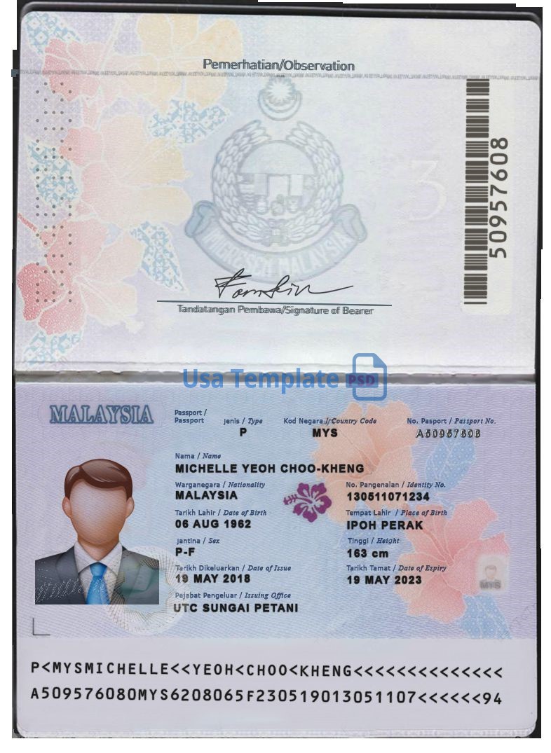 Malaysia passport template psd