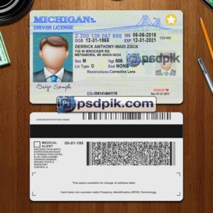 Editable blank Michigan driver license template psd pdf download