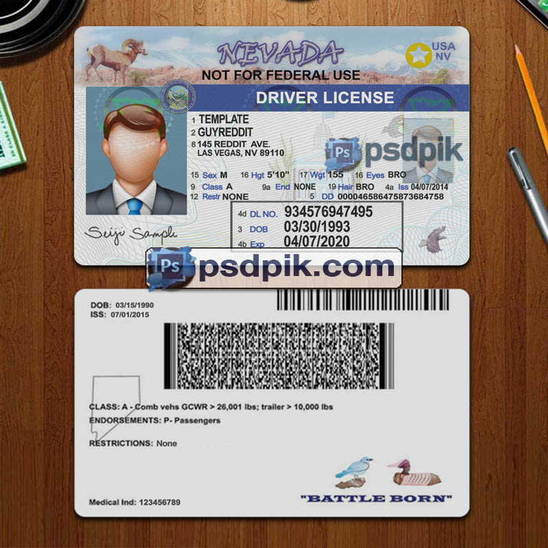 Nevada driver license template psd pdf download