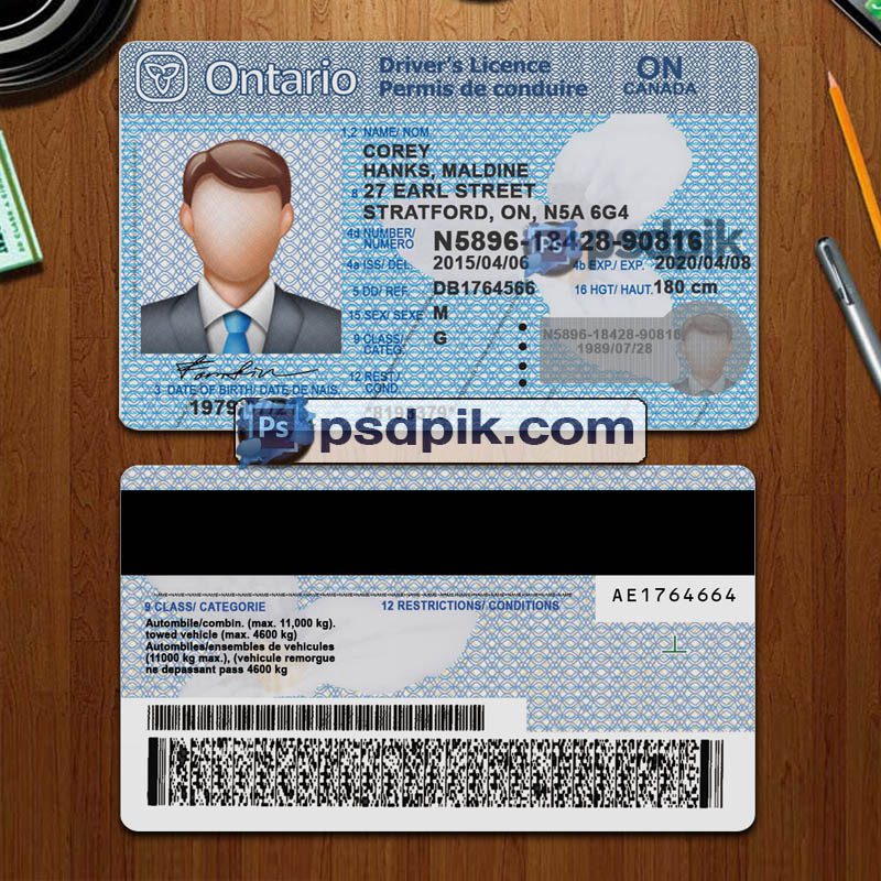 Ontario driver license template psd pdf download