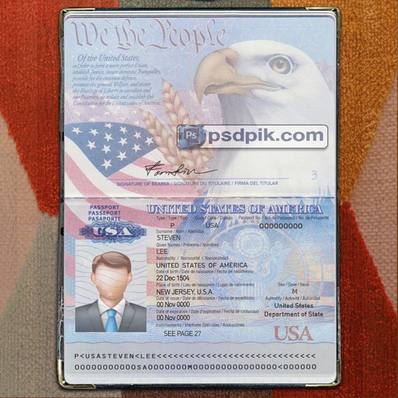 Editable blank US Passport template psd pdf download