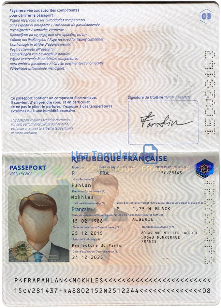 France Passport template psd