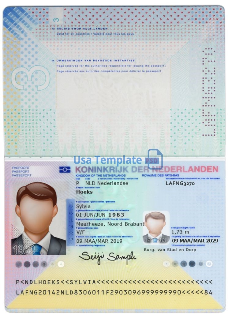 Netherlands Passport template