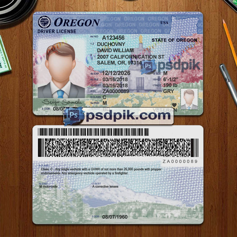 Oregon driver license template psd pdf download