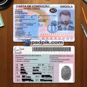 Editable blank Angola driver license template psd pdf download