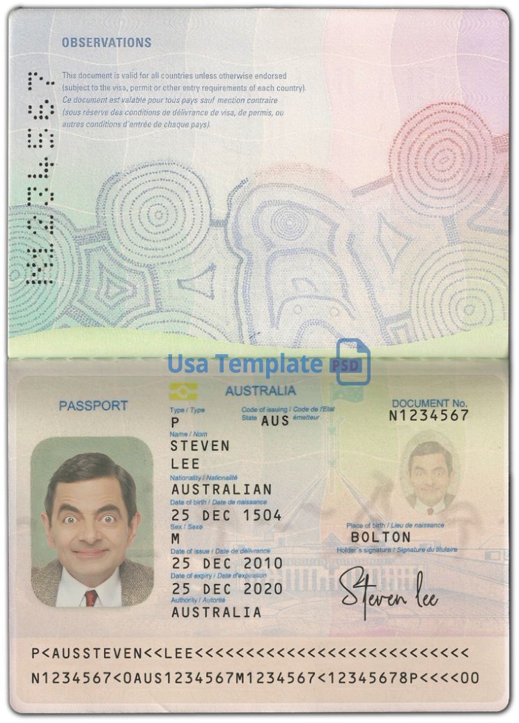 Australia Passport template psd