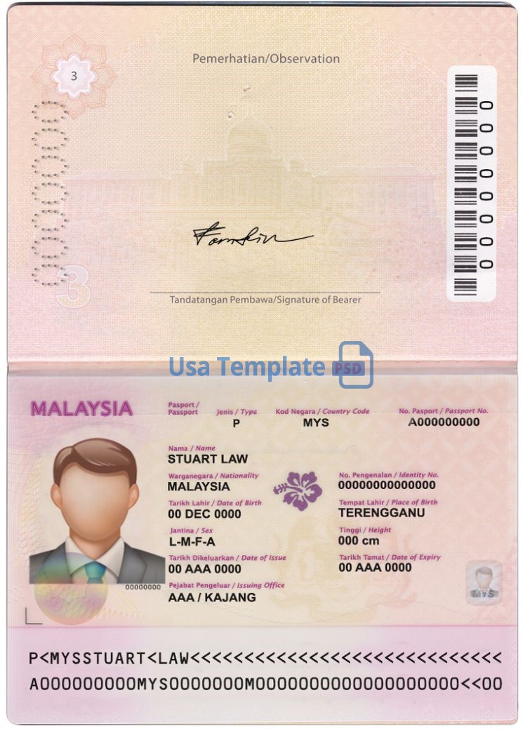 Malaysia passport template psd