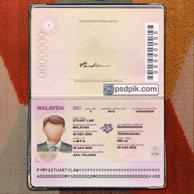 Editable blank Malaysia Passport psd template pdf download