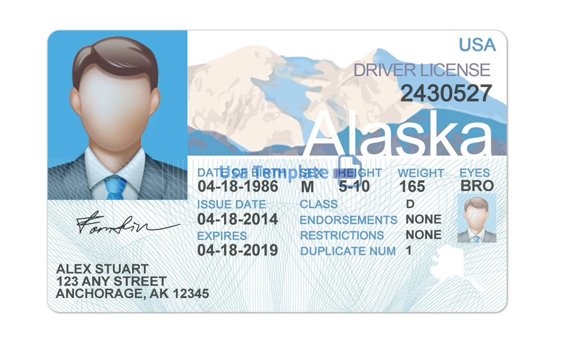 Editable blank Alaska driver license template psd pdf download