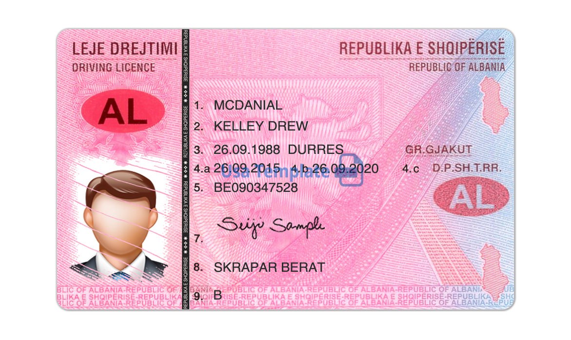 Editable blank Albania driver license template psd pdf download