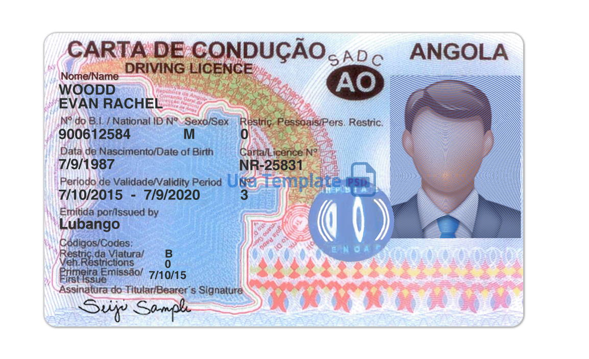 Editable blank Angola driver license template psd pdf download