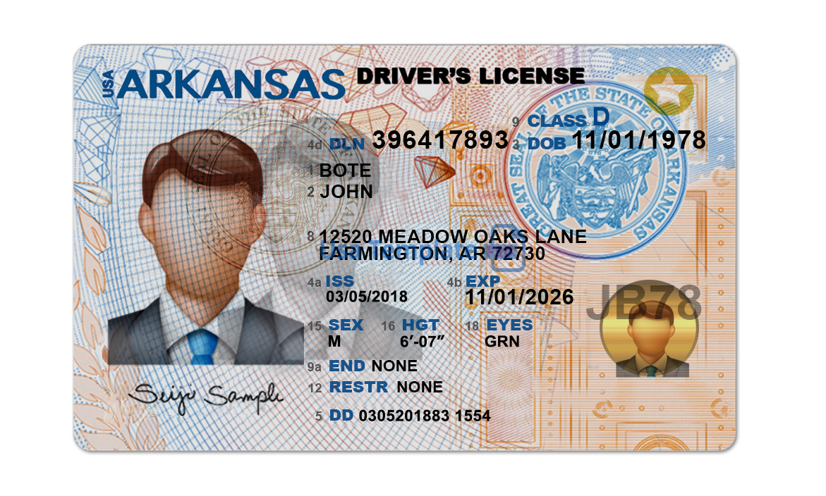 Editable blank Arkansas driver license template psd pdf download