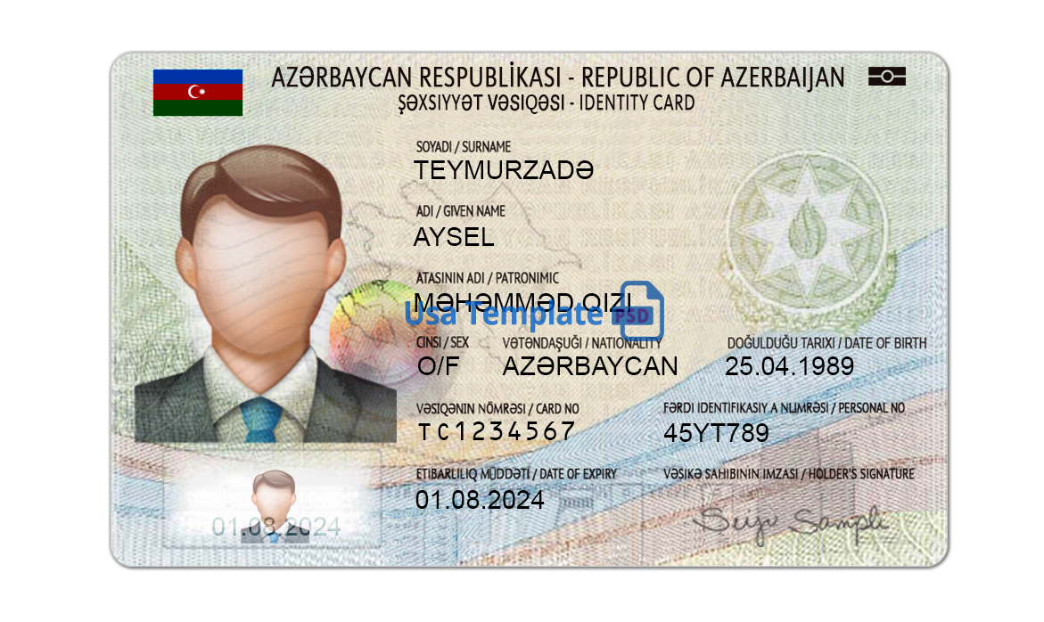 Azerbaijan ID Card template psd