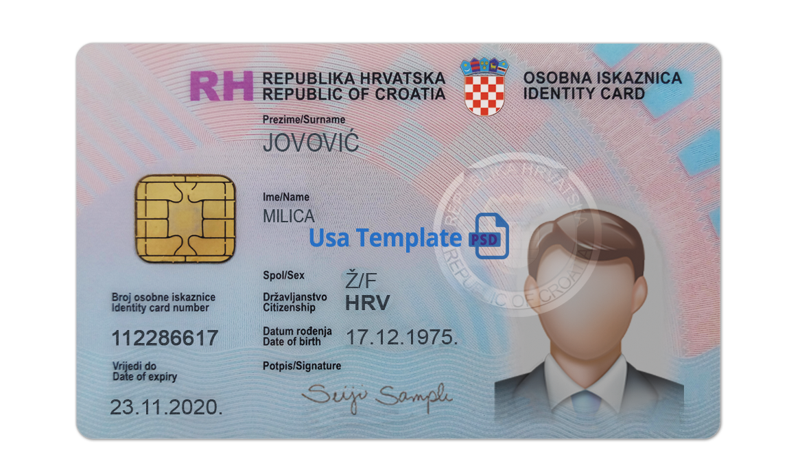 Croatia ID Card template psd