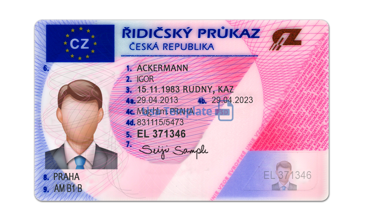 Editable blank Czech Republic driver license template psd pdf download