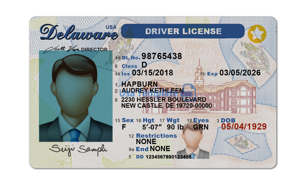 Editable blank Delaware driver license template psd pdf download