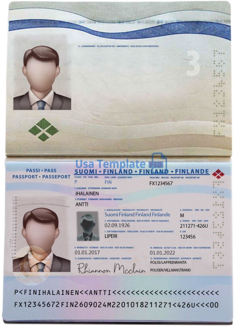 Finland Passport template psd