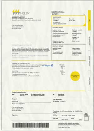 Finland Utility Bill psd Template: Finland Proof of address psd template