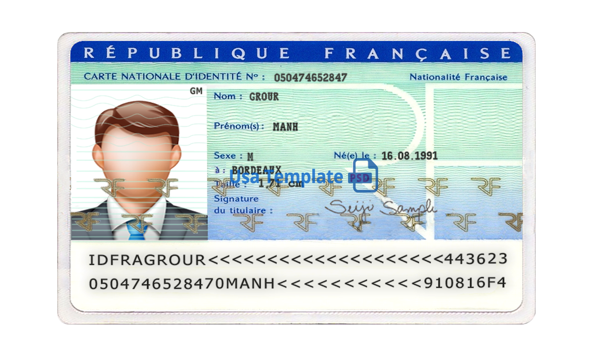 France ID Card template psd