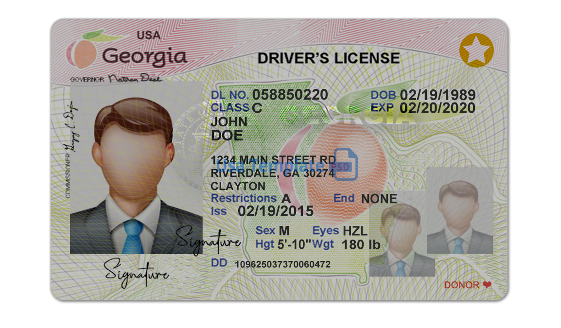 Editable blank Georgia driver license template psd pdf download