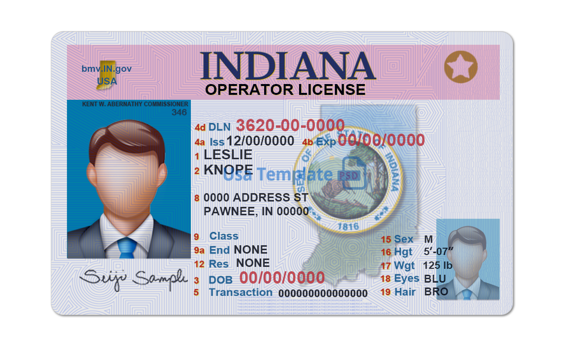 Editable blank Indiana driver license template psd pdf download