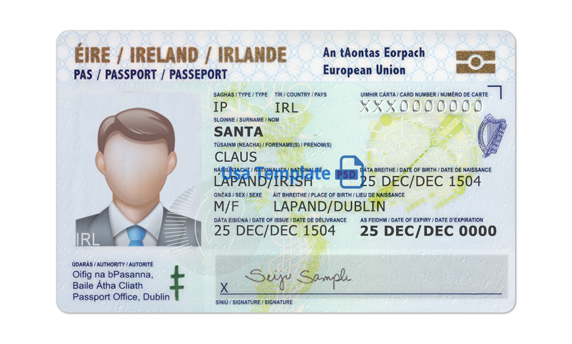 Ireland ID Card template psd