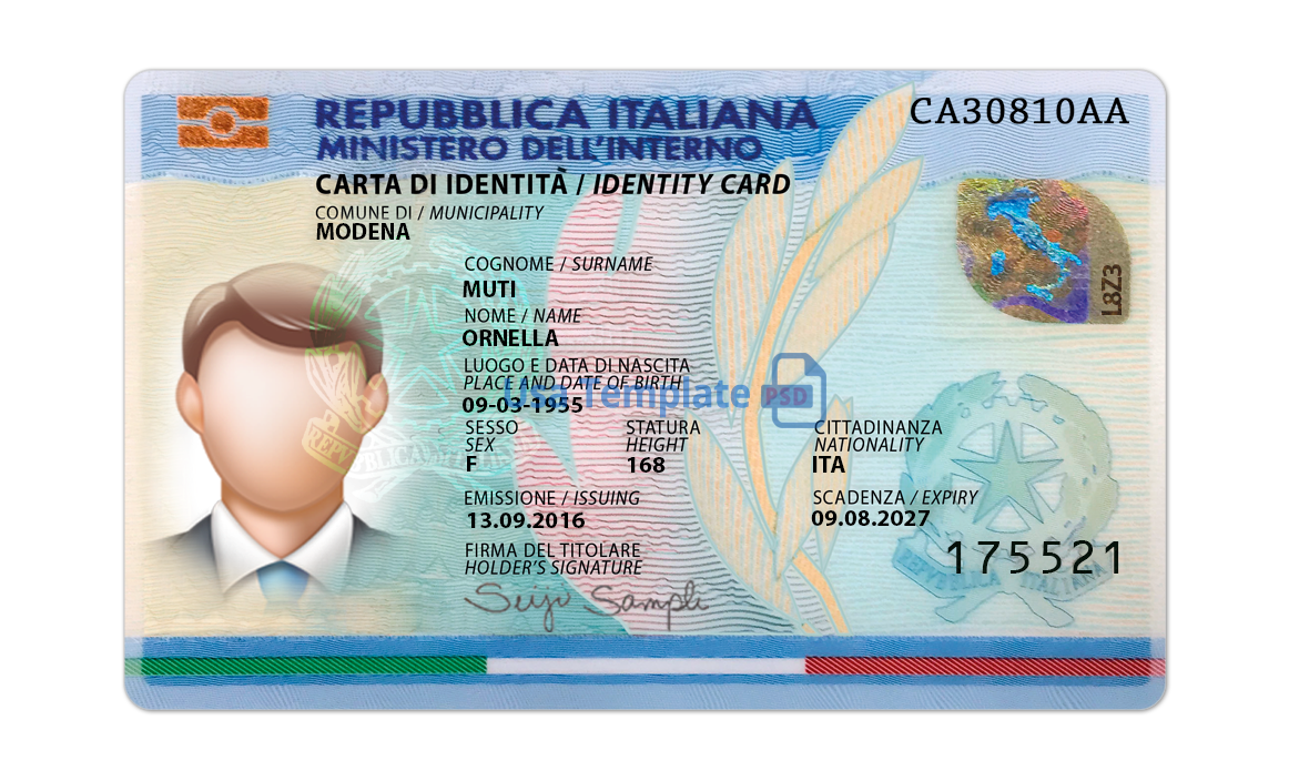 Italy ID Card template psd