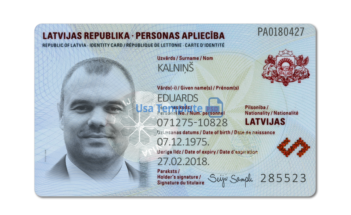 Latvia ID Card template psd