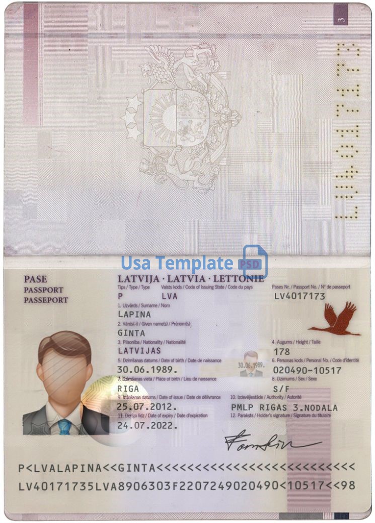 Latvia Passport template psd