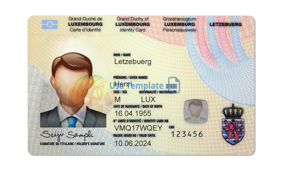 Luxembourg ID Card template psd