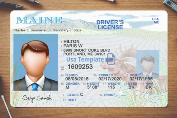 Editable blank Maine driver license template psd pdf download