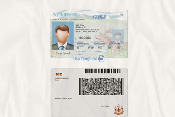 Editable blank Maine driver license template psd pdf download