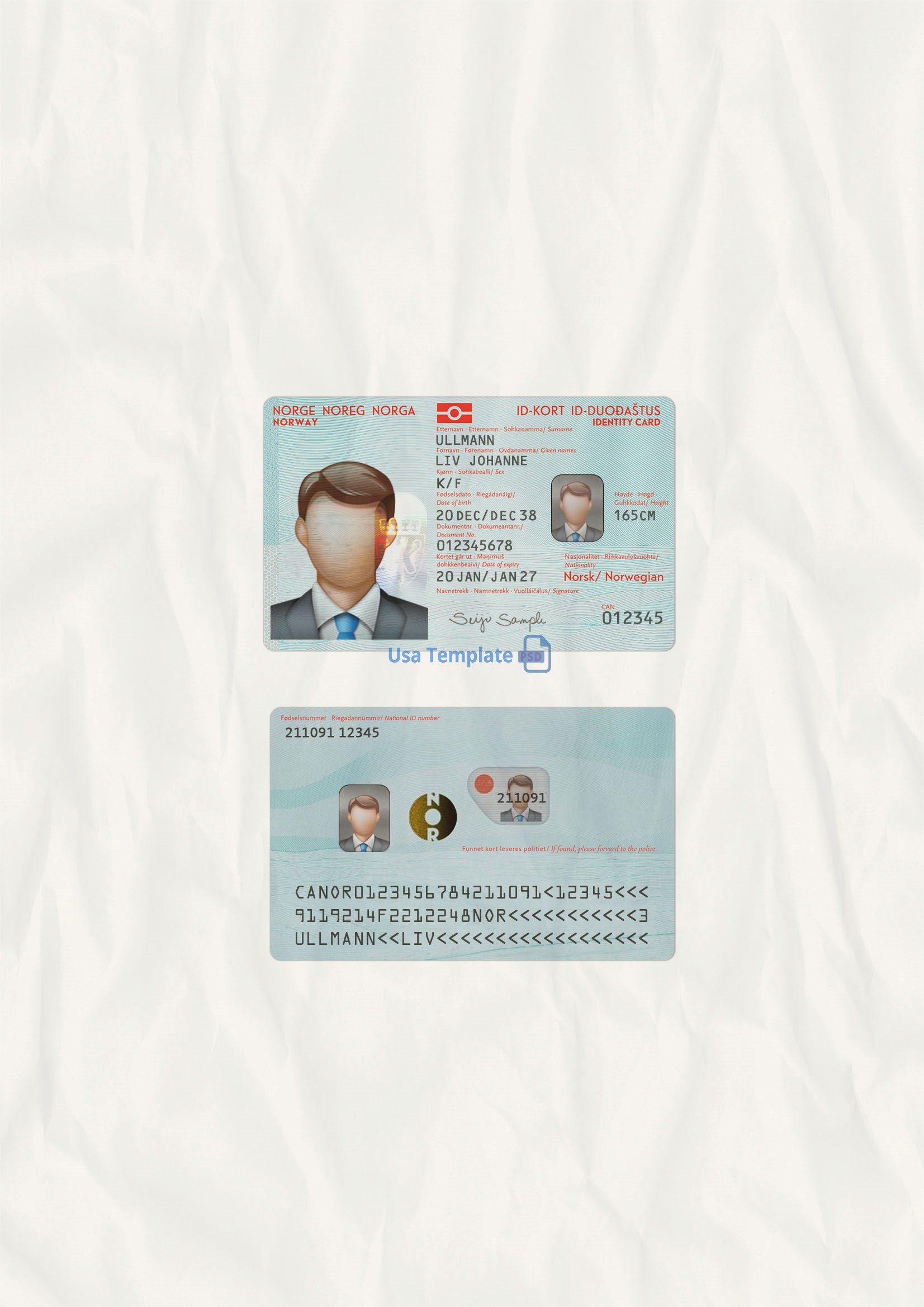 Norway ID Card template psd