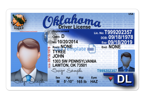 Editable blank Oklahoma driver license template psd pdf download