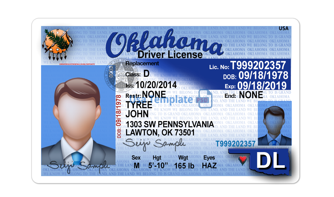 Editable blank Oklahoma driver license template psd pdf download