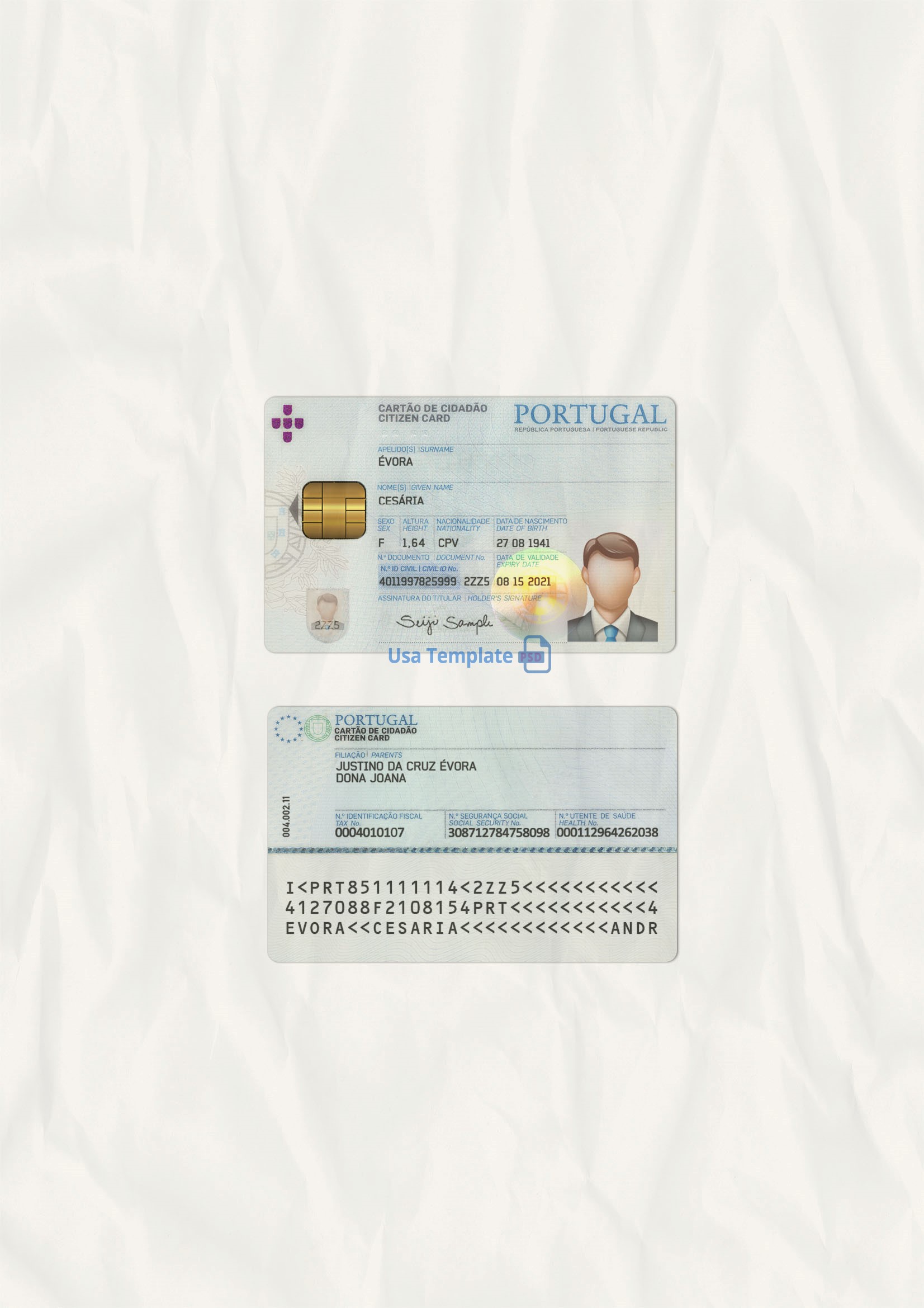 Portugal ID Card template psd