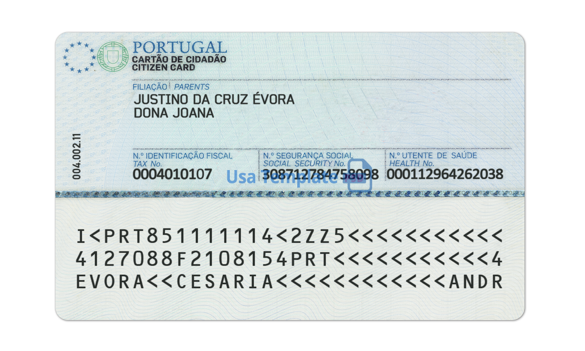 Portugal ID Card template psd