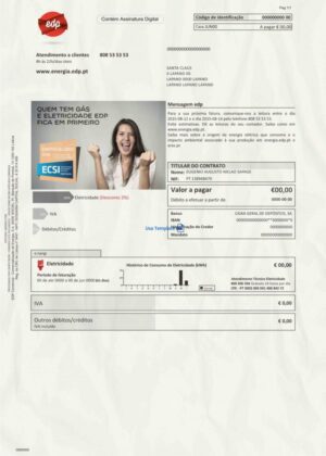 Portugal Utility Bill psd Template: Portugal Proof of address psd template