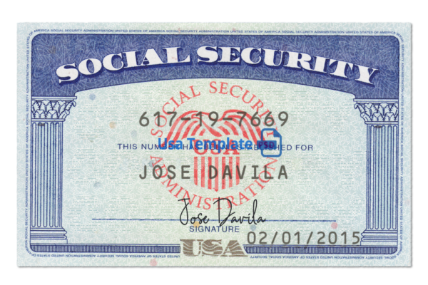 Editable blank US SSN Social Security number card Template psd