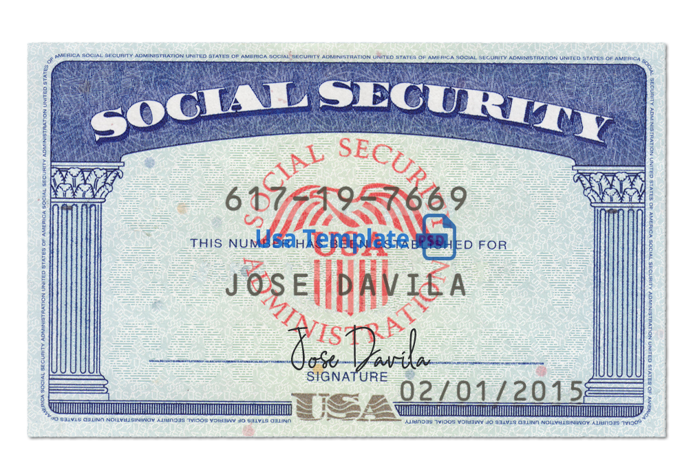 Editable blank US SSN Social Security number card Template psd