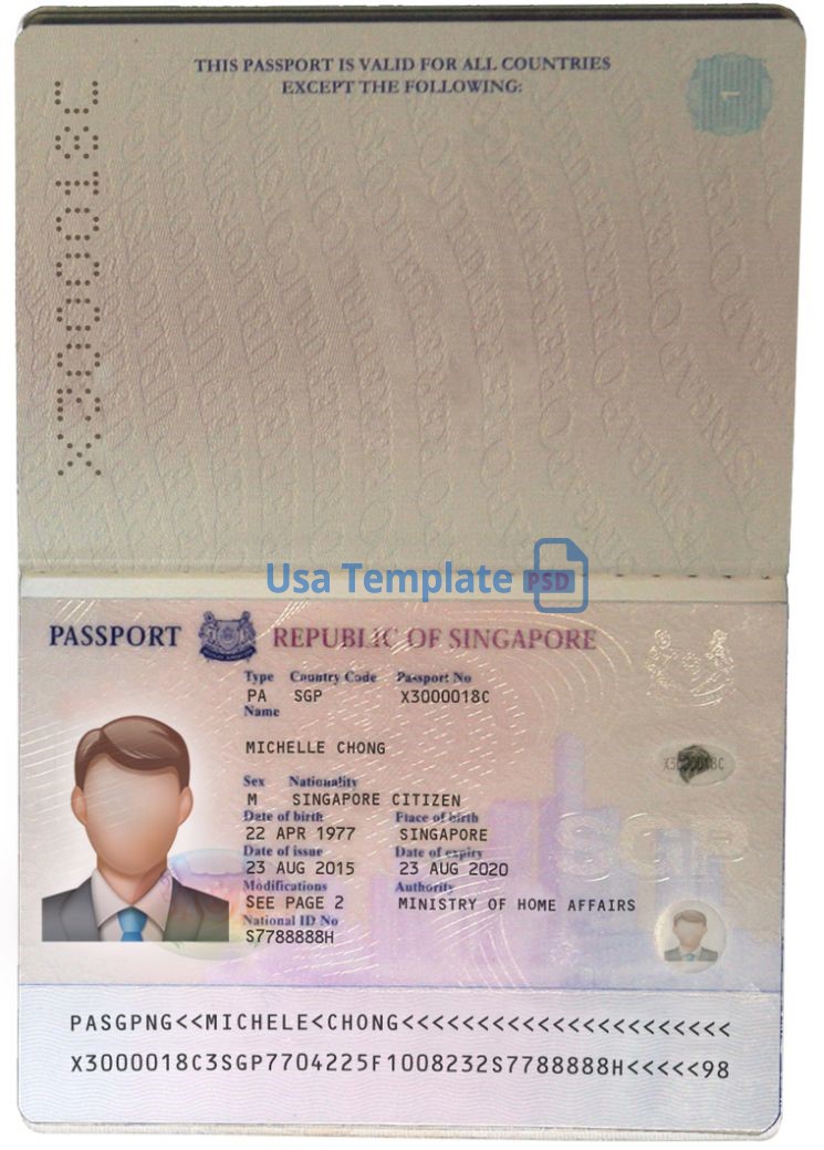 Singapore Passport template psd