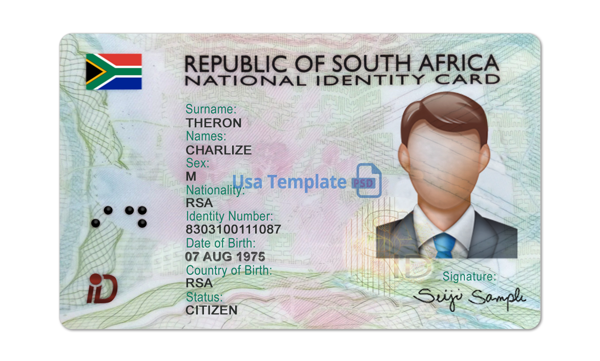 South Africa ID Card template psd