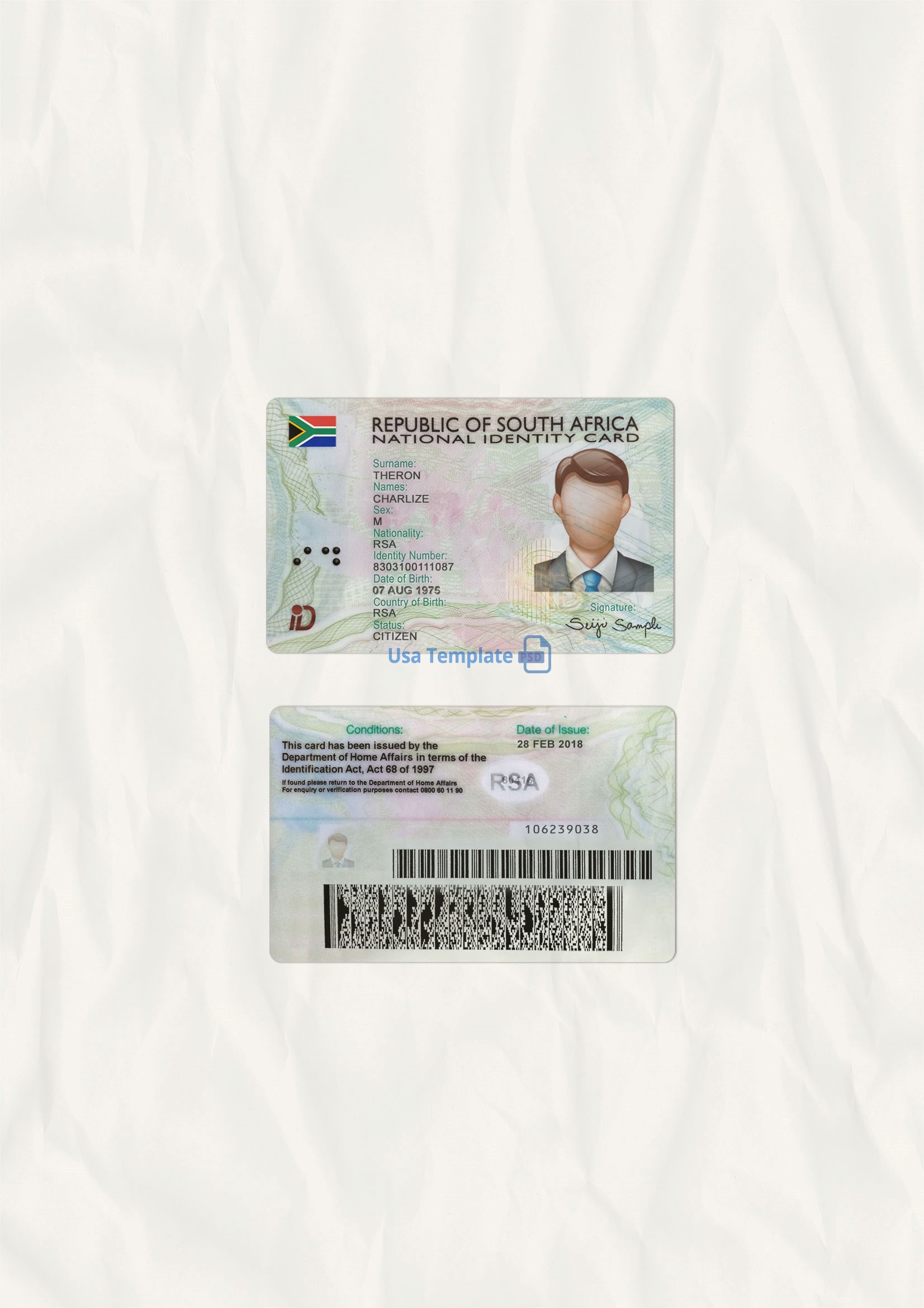 South Africa ID Card template psd