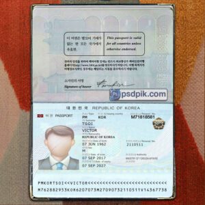 Editable blank South Korea Passport template psd pdf download