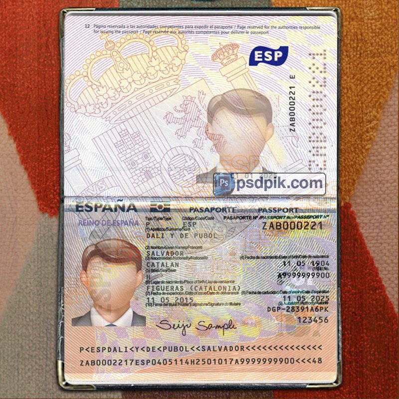 Spain Passport template psd pdf download